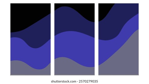 Natural abstract mountain on set with line art. Mid century modern minimalist art print. Abstract backgrounds landscape. vector illustrations 3 part