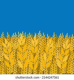 Natural abstract  pattern, blue and yellow plants background. Millefleurs style.   Botanical. Hand drawn. Design for textiles, wallpapers, printed products. Vector 