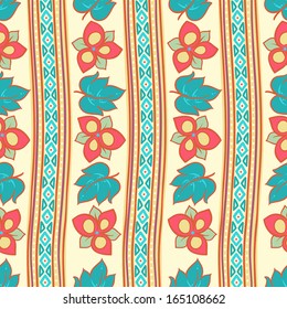 natural abstract seamless pattern with flowers, leaves and triangles. vector illustration 