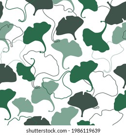 Natural abstract seamless pattern. Ginkgo biloba leaves on a white background. Tropical herbal ornament. Vector graphics.
