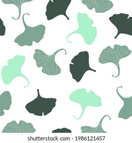 Natural abstract seamless pattern. Ginkgo biloba leaves on a white background. Tropical herbal ornament. Vector graphics.