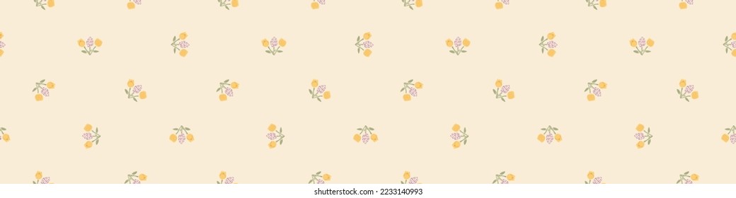 Natural allotment floral vector border. Seamless garden growing floral banner. Hand drawn decorative pretty botanical endless washi tape. 