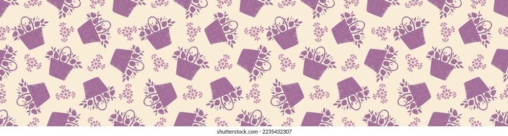 Natural allotment floral vector border. Seamless garden growing floral banner. Hand drawn decorative pretty botanical endless washi tape. 