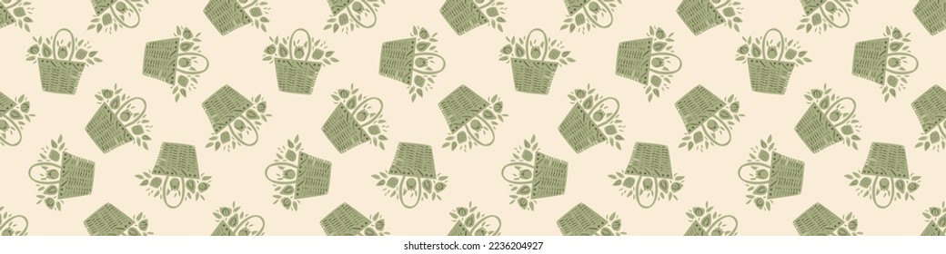Natural allotment floral vector border. Seamless garden growing floral banner. Hand drawn decorative pretty botanical endless washi tape. 