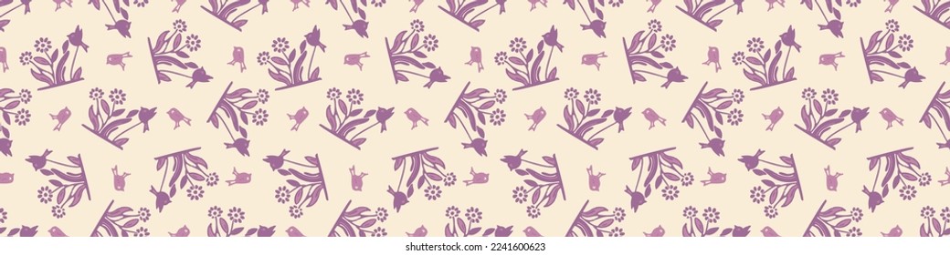 Natural allotment floral vector border. Seamless garden growing floral banner. Hand drawn decorative pretty botanical endless washi tape. 