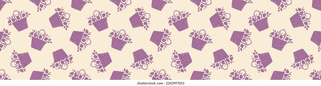 Natural allotment floral vector border. Seamless garden growing floral banner. Hand drawn decorative pretty botanical endless washi tape. 