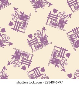Natural allotment floral vector pattern. Seamless garden growing floral tile. Hand drawn decorative pretty botanical with bird all over print. 