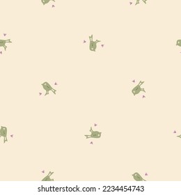 Natural allotment floral vector pattern. Seamless garden growing floral tile. Hand drawn decorative pretty botanical with bird all over print. 