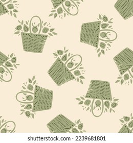 Natural allotment floral vector pattern. Seamless garden growing floral tile. Hand drawn decorative pretty botanical all over print. 