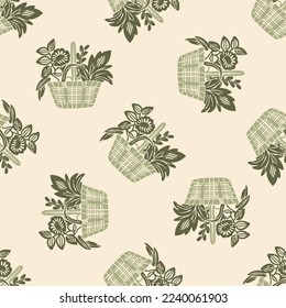 Natural allotment floral vector pattern. Seamless garden growing floral tile. Hand drawn decorative pretty botanical all over print. 