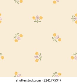 Natural allotment floral vector pattern. Seamless garden growing floral tile. Hand drawn decorative pretty botanical all over print. 