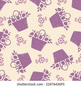 Natural allotment floral vector pattern. Seamless garden growing floral tile. Hand drawn decorative pretty botanical all over print. 