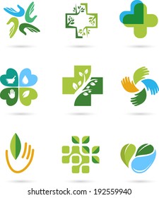 Natural Alternative Herbal Medicine and Healthcare icons and element set