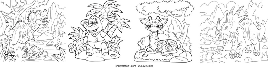 Natural animals. Hand drawn cartoon animal character set