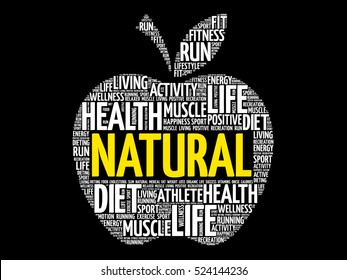 Natural apple word cloud collage, health concept background