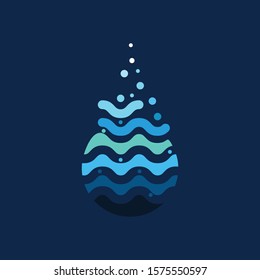 Natural aqua - water drop logo design template. Vector abstract water drop with splash paper cut style logotype. Save water - ecology concept