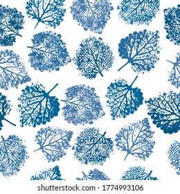 Natural autumn, fall seamless pattern. Leaf paint imprints. hand drawn boho spring seamless pattern.