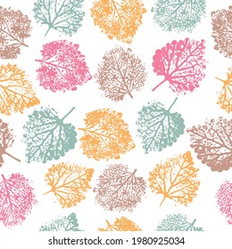 Natural Autumn, Fall Seamless Pattern. Cute Pattern Of Beautiful Prints Of Leaves Painted Watercolor By Hand. Hand Drawn Boho Spring Seamless Pattern.