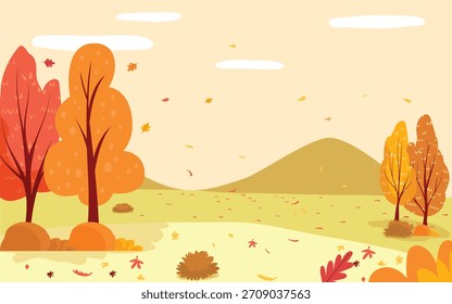 Ilustración natural del diseño del Vector del fondo del paisaje del otoño.	