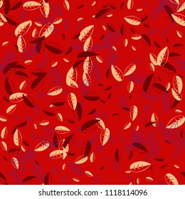 Natural background from abstract leaves. Chaotically falling, flying leaves. Option of packaging, wallpaper, tiles, textile, card