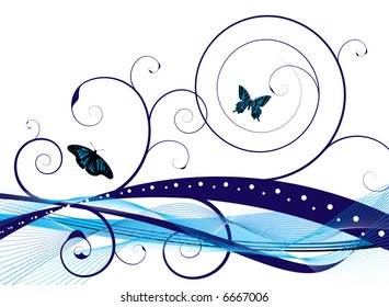 Natural background with an abstract style and floral designs with butterfly's