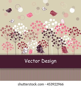 Natural background with abstract trees and birds. Vector illustration.