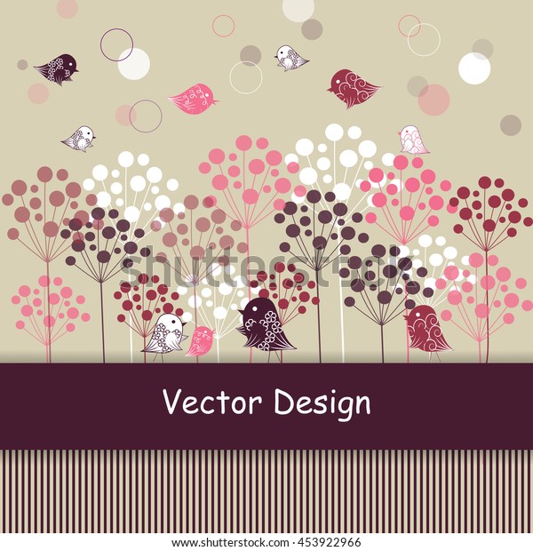 Natural background with abstract trees and\
birds. Vector\
illustration.