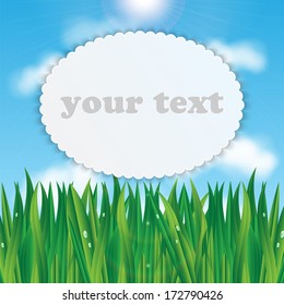 natural background.eco background.green grass with dew drops on a background of blue sky.vector 
