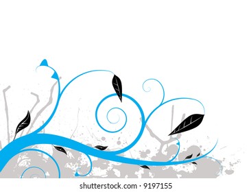 Natural background in blue and grey with black leaves