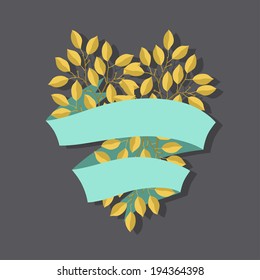 Natural background with branches of leaves and banner.
