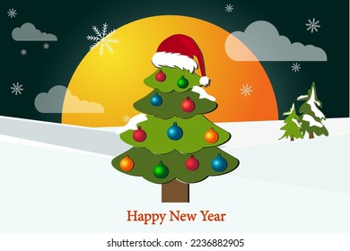 Natural background - Christmas trees, stars, moon, snowflakes. vector image