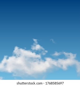 Natural background with cloud on blue sky. Realistic cloud on blue backdrop. Vector illustration