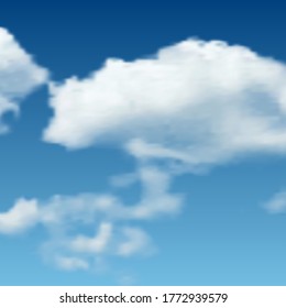 Natural background with cloud on blue sky. Realistic cloud on blue backdrop. Vector illustration