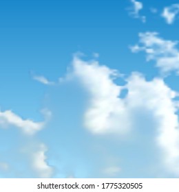 Natural background with cloud on blue sky. Realistic cloud on blue backdrop. Vector illustration