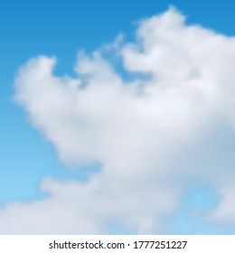 Natural background with cloud on blue sky. Realistic cloud on blue backdrop. Vector illustration