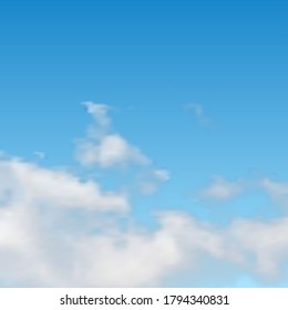 Natural background with cloud on blue sky. Realistic cloud on blue backdrop. Vector illustration