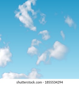 Natural background with cloud on blue sky. Realistic cloud on blue backdrop. Vector illustration