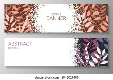 Natural background with colored leaves. Set of banners with textured dots with place for text. Modern flat design for packaging, advertising, congratulations, social networks. Vector illustration