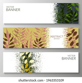 Natural background with colored leaves. Set of banners with textured dots with place for text. Modern flat design for packaging, advertising, congratulations, social networks. Vector illustration