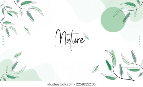 Natural Background with a Combination of Leaf Lines, Minimalist with a Combination of Leaves and Curved Lines. Green Background.