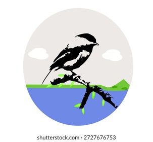 Natural background featuring birds as the main subject perched on a tree, surrounded by green foliage and a clear sky. Showcasing a calm and natural moment, highlighting the beauty of wildlife in its habitat. Perfect for creative projects, designs, or nature illustrations