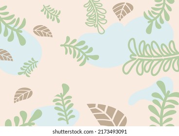 Natural background of leaves, branches and organic shapes in earth tones, greens, browns.vector illustration.