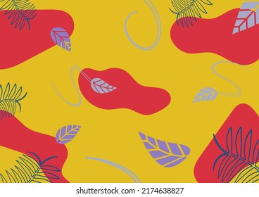 Natural background of leaves, branches and organic shapes in greens,red,violet..vector illustration.	
