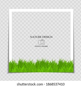 Natural Background Photo Frame Template with green grass for post in Social Network. Vector Illustration