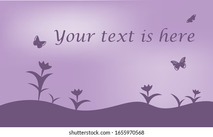 Natural background with silhouettes of flowers and butterflies. Vector illustration for banner, card, postcard.