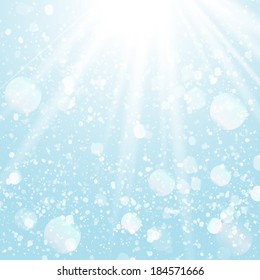 Natural background with sun is shining behind the clouds. Vector eps10