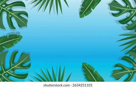 Fundo natural com palmeiras tropicais e folhas de monstros