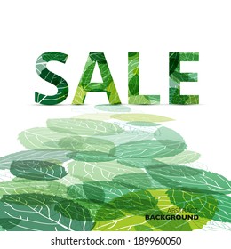 Natural background. Vector background with green leaves. Vector illustration. Sale.