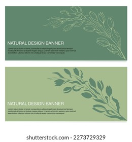 Natural banner design with drawn elements. Use for your banner, card, invitation, background or other design