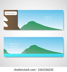 Natural banner design. summer time banner. Mountain with ocean banner. beautiful creative design